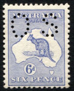 Australia SG O23 6d Ultramarine Kangaroo 1st Watermark Perforated Small OS mint 
