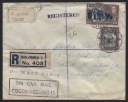 COCOS ISLANDS: 1951 TIN CAN MAIL
